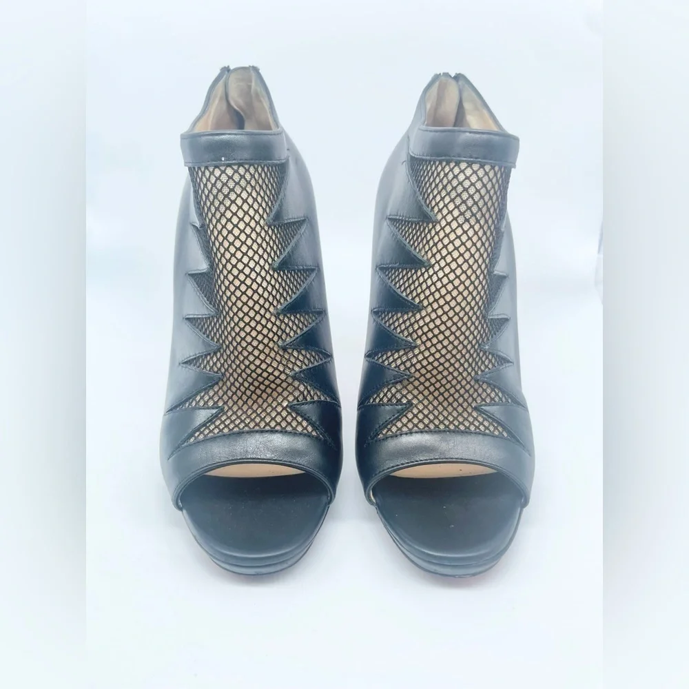 Christian Louboutin Black leather & Mesh peep toe Disorder booties 120mm EU 38